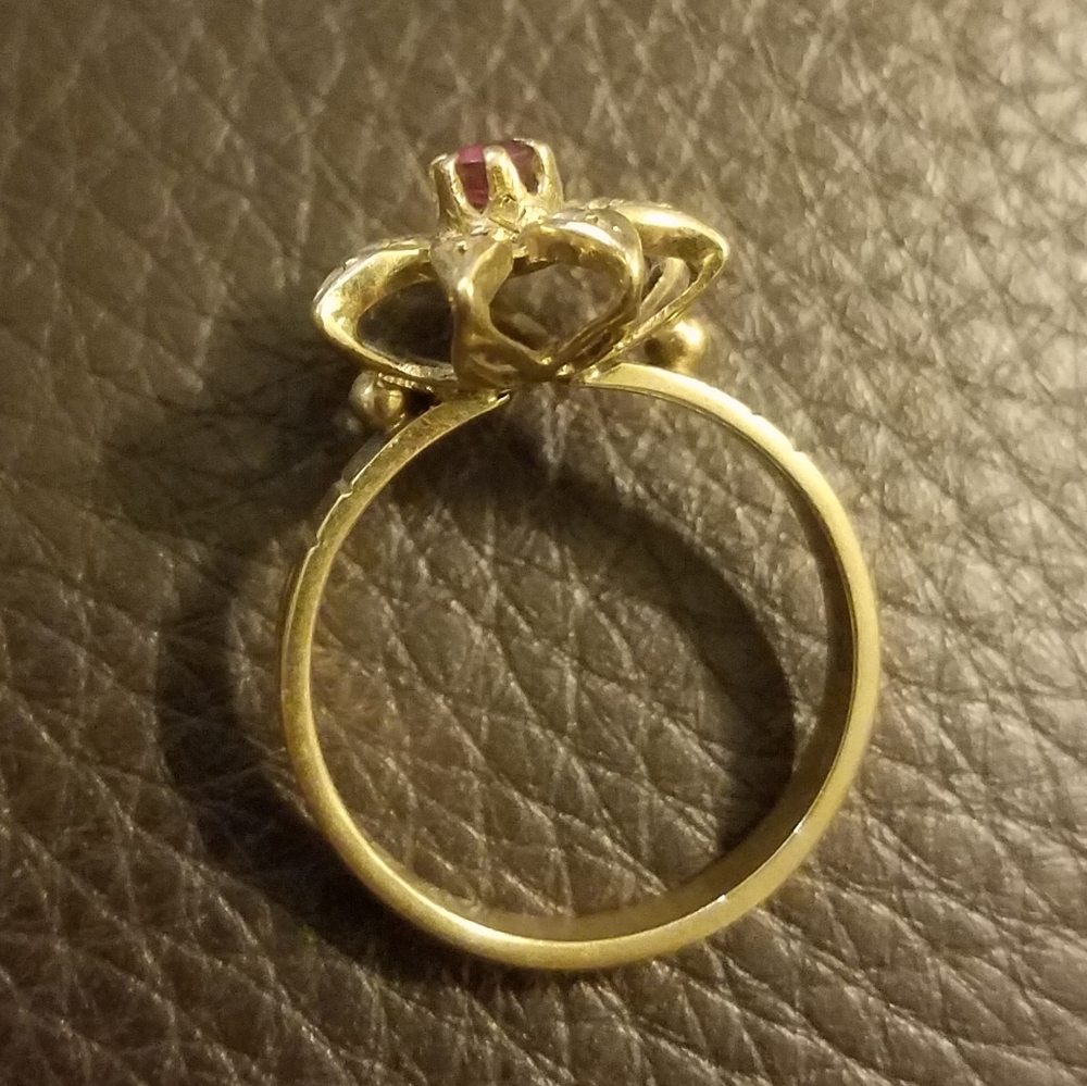 Antique Ruby & Diamonds 18k Solid Gold Flower Coc… - image 6